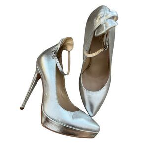 Temy silver pumps with ankle straps in size 9